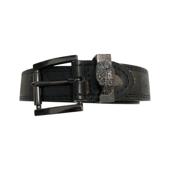 Black Genuine Leather Belt 46 in eagle details embossed - Picture 1 of 8